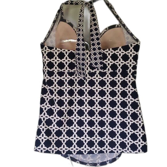 Merona Women’s L Navy & White Swimsuit Tankini Top — Nautical Classic Swimwear - Picture 2 of 5